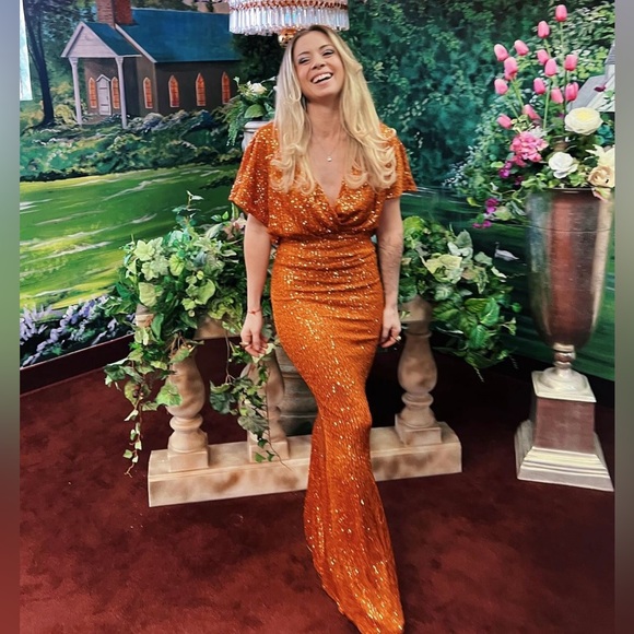 Rust Kimono Sleeve Maxi Occassion Dress - Picture 4 of 16